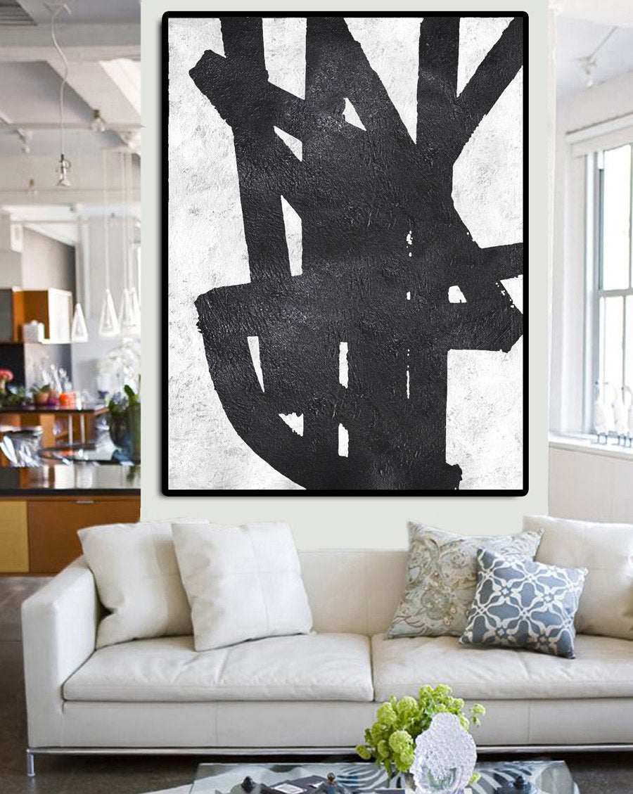 Abstract Black and White Oil Painting - Modern Wall Art for Elegant Interiors