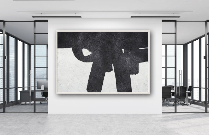 Contemporary Black and White Industrial Abstract Oil Painting