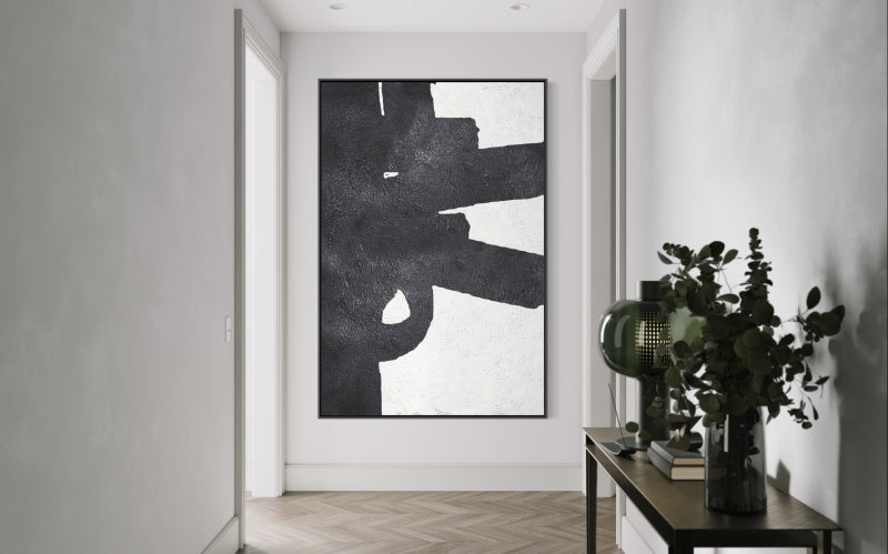 Contemporary Black and White Industrial Abstract Oil Painting