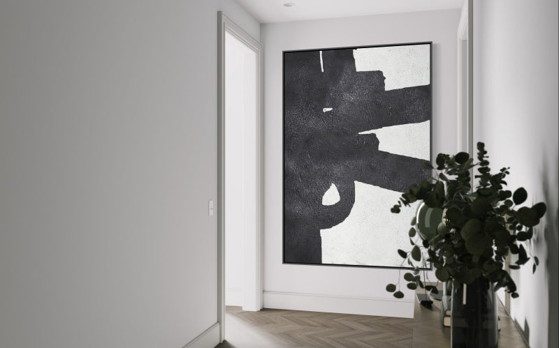 Contemporary Black and White Industrial Abstract Oil Painting