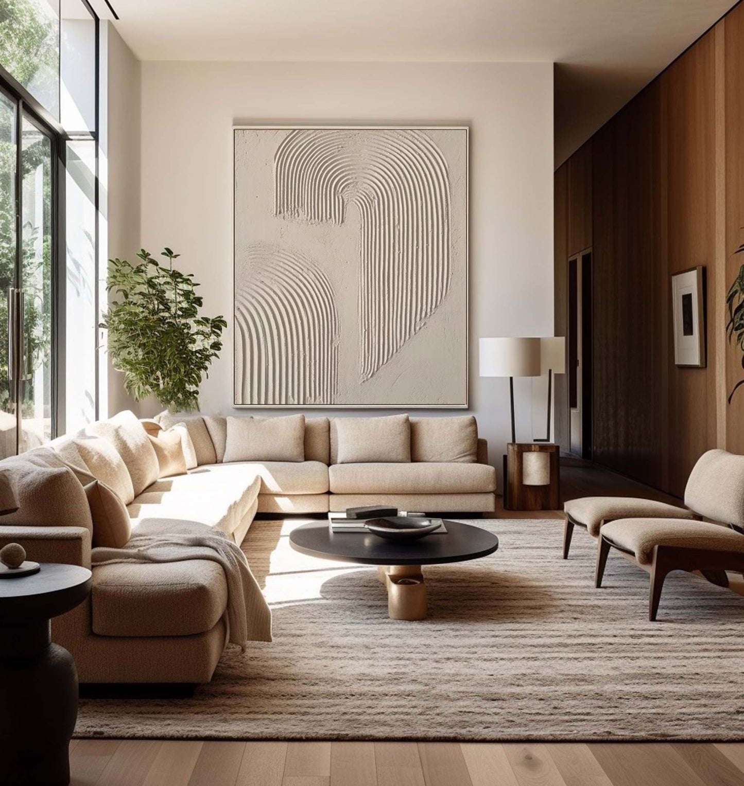 Beige and Brown Modern Abstract Oil Painting for Elegant Home Decor