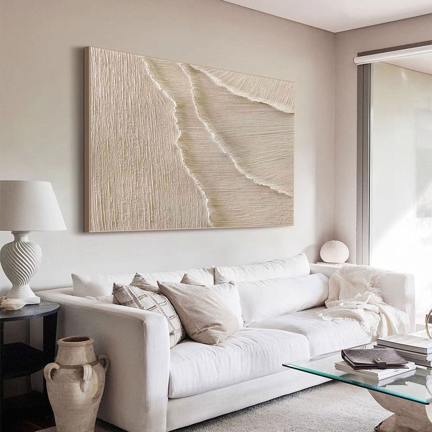 Serene Coastal Abstract Oil Painting for Elegant Home Decor