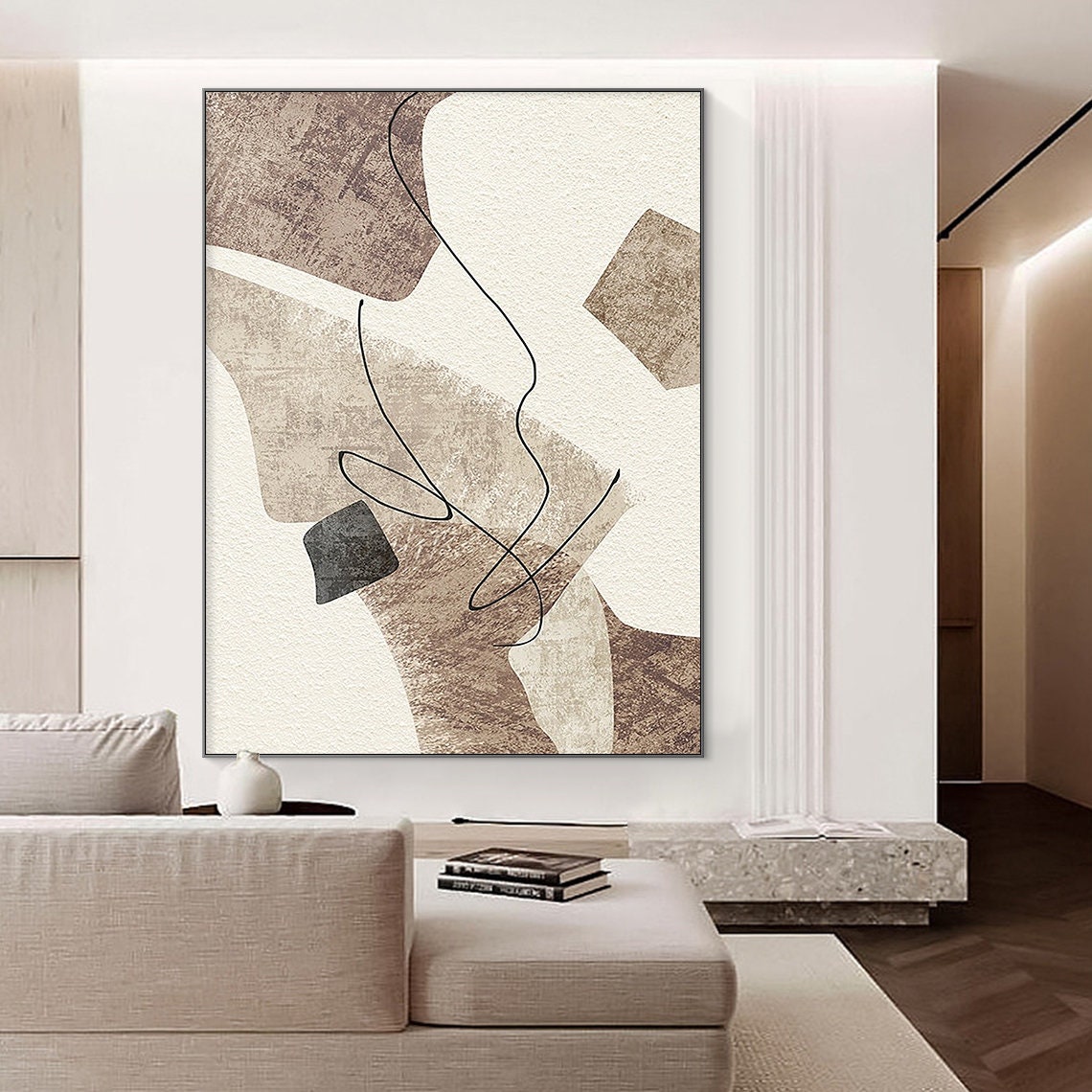 Contemporary Geometric Abstract Oil Painting for Modern Home Decor