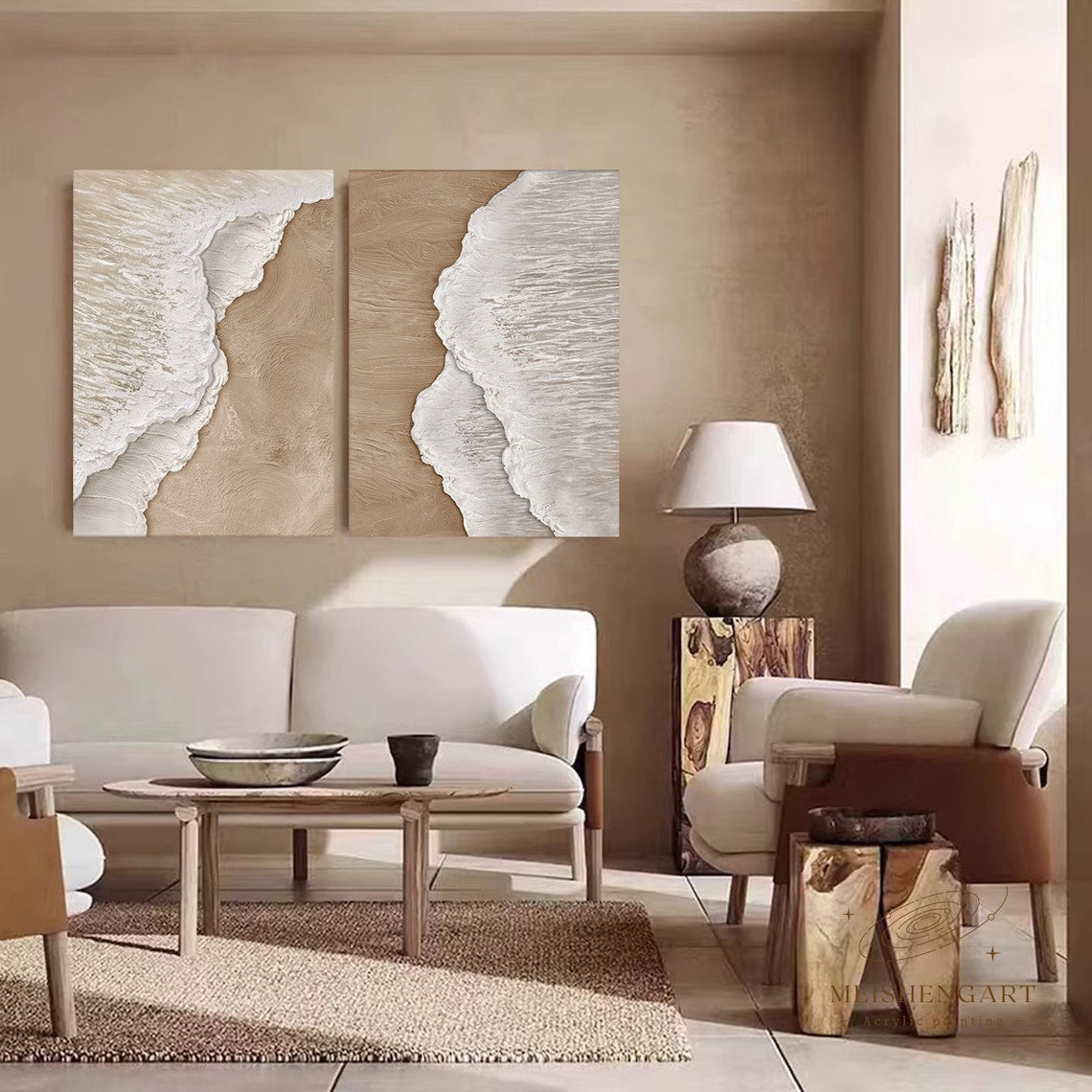 Coastal Harmony: Abstract Oil Painting Panels for Serene Home Décor