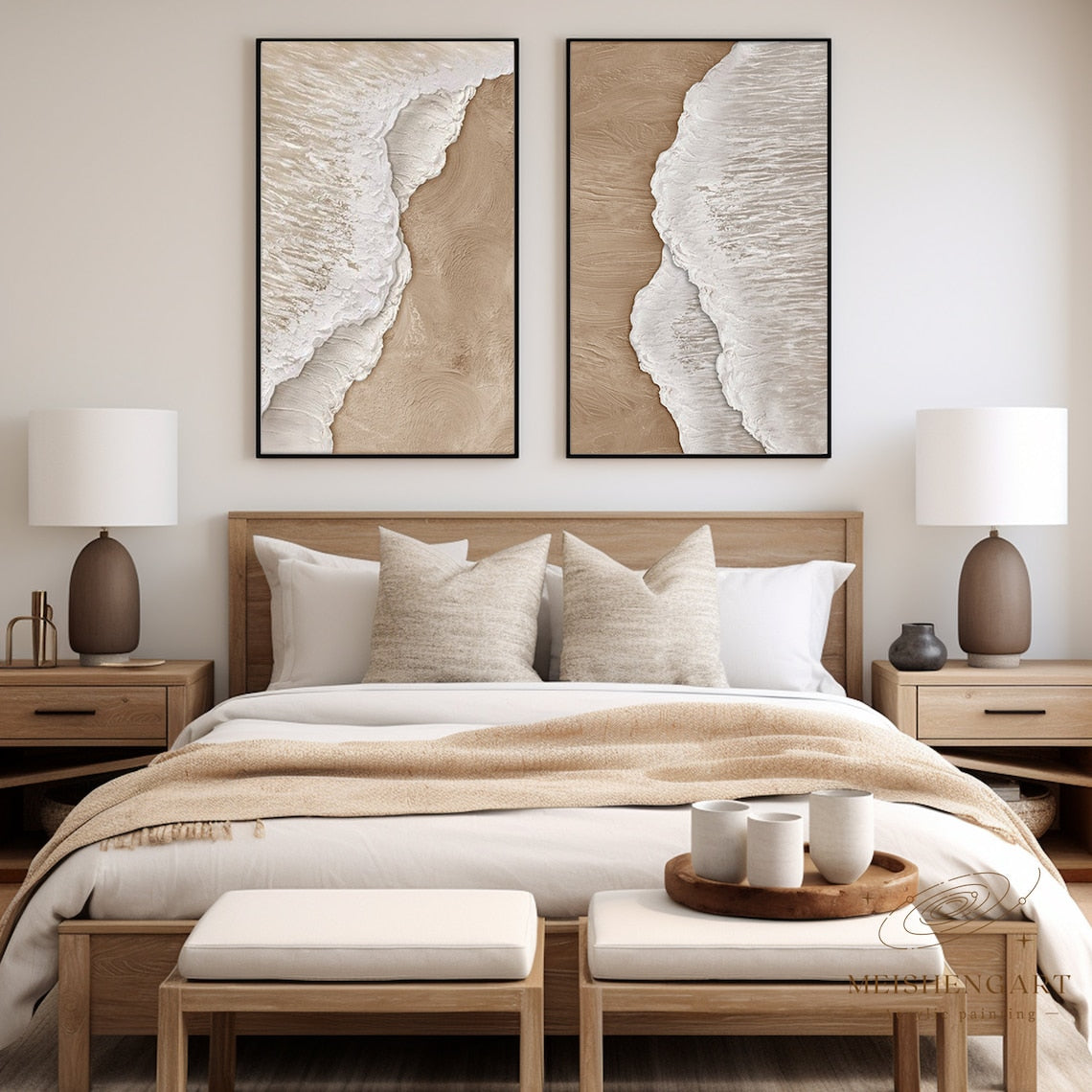 Coastal Harmony: Abstract Oil Painting Panels for Serene Home Décor