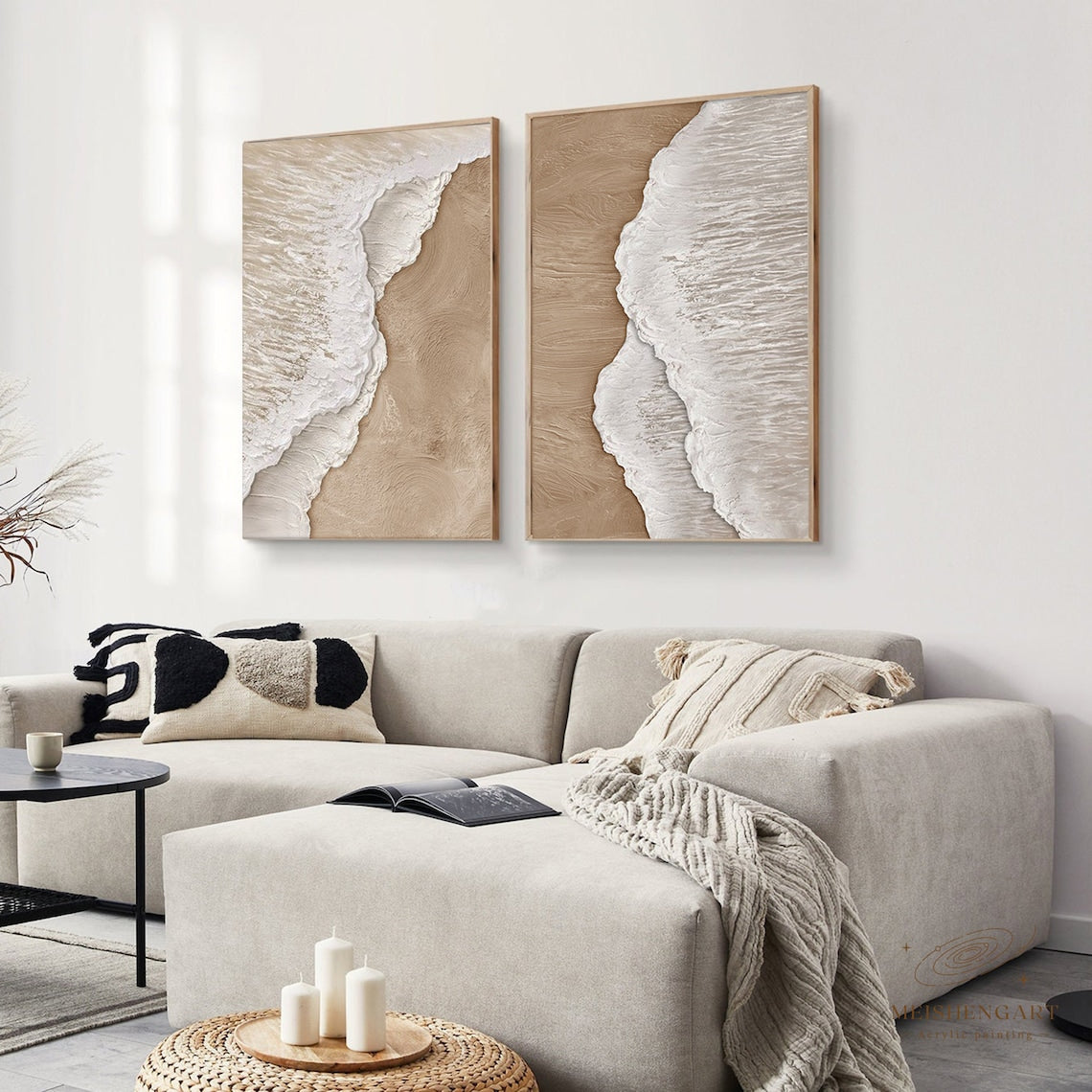 Coastal Harmony: Abstract Oil Painting Panels for Serene Home Décor