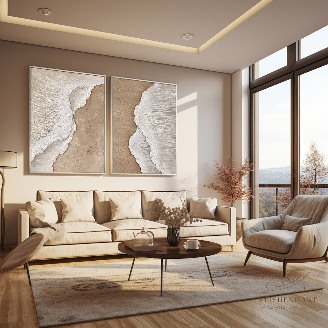 Coastal Harmony: Abstract Oil Painting Panels for Serene Home Décor