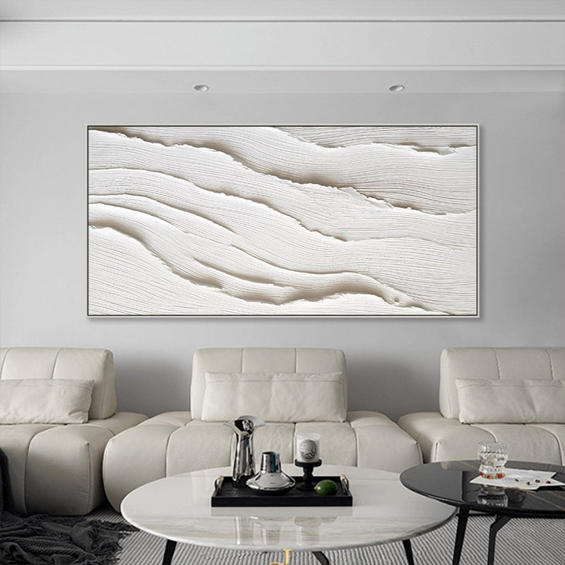 Elegant White Waves Oil Painting for Serene Home Décor