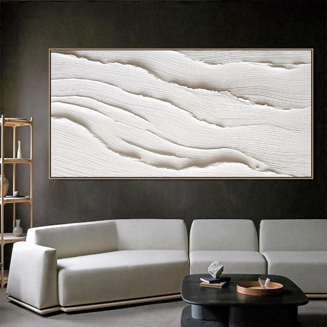 Elegant White Waves Oil Painting for Serene Home Décor