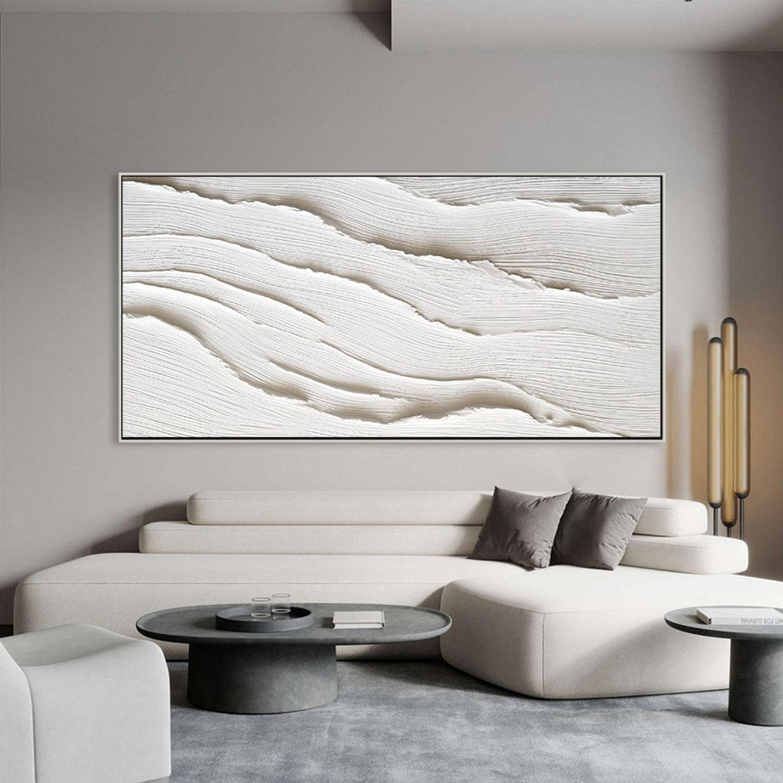 Elegant White Waves Oil Painting for Serene Home Décor
