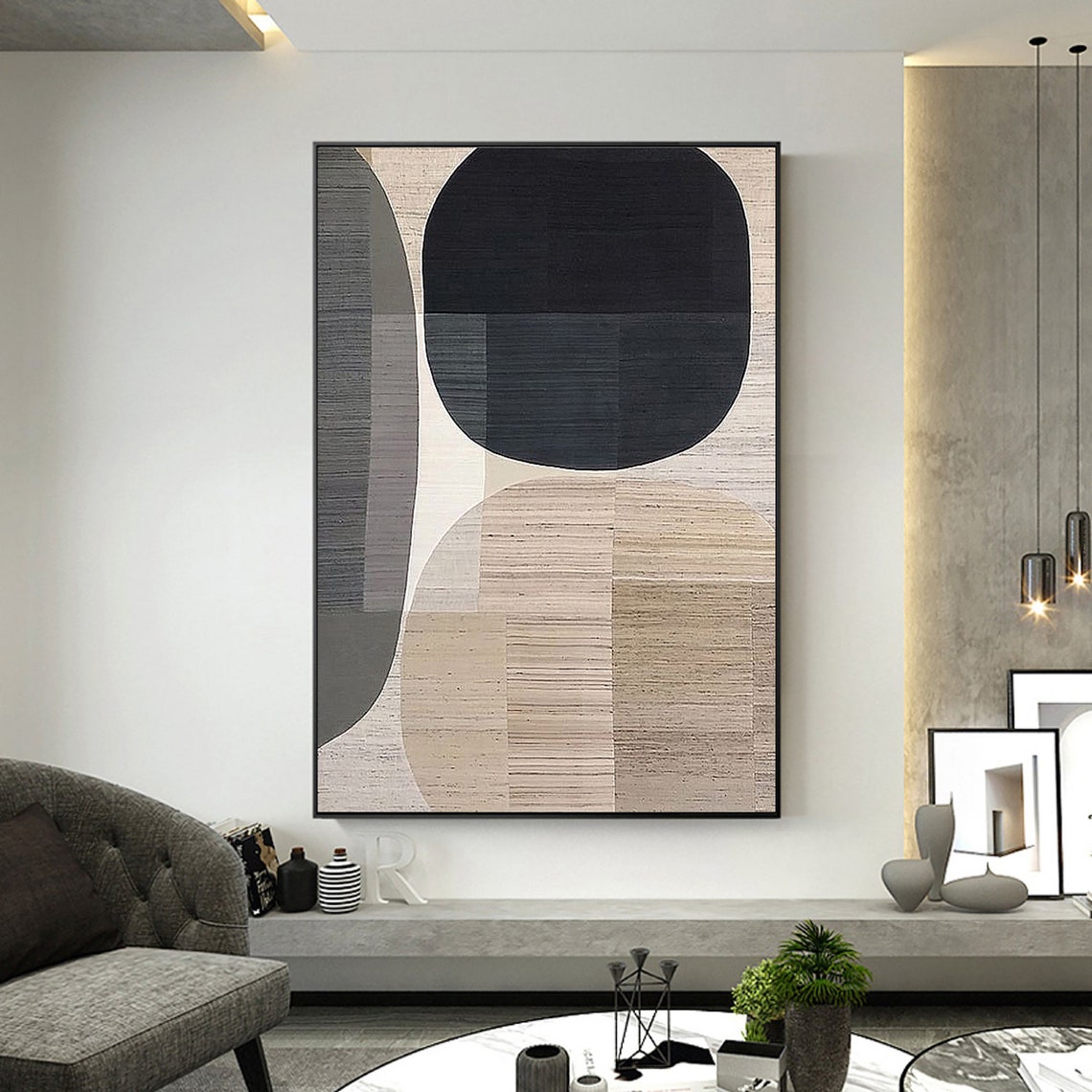 Modern Geometric Oil Painting for Stylish Home Decor and Contemporary Spaces