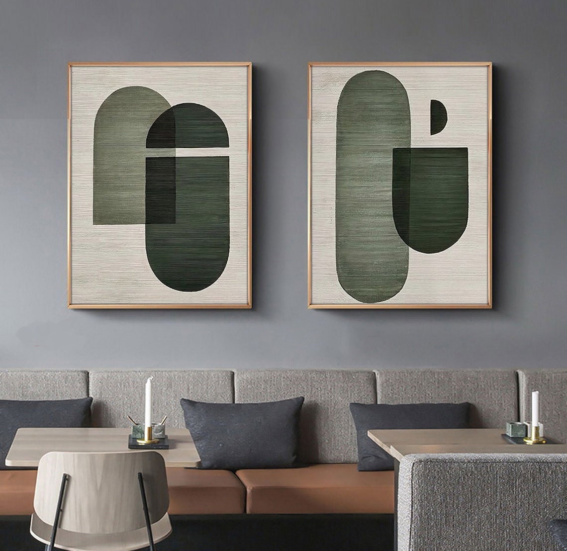 Modern Geometric Dual Oil Paintings for Stylish Home Décor