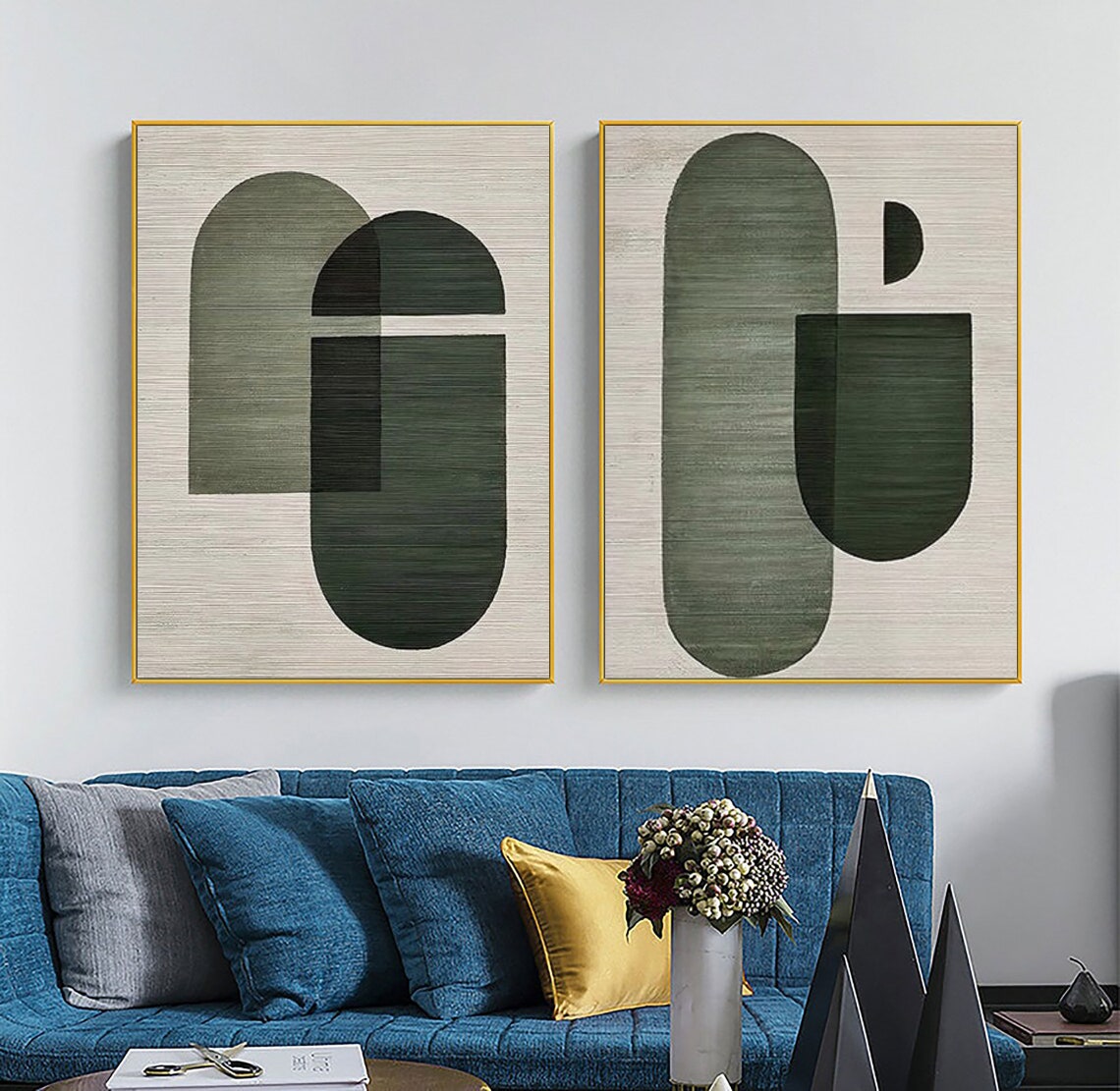 Modern Geometric Dual Oil Paintings for Stylish Home Décor