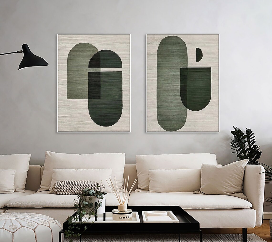 Modern Geometric Dual Oil Paintings for Stylish Home Décor