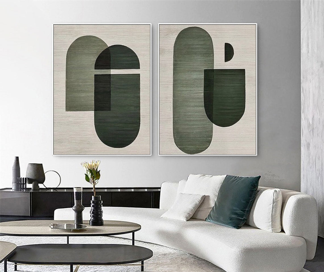Modern Geometric Dual Oil Paintings for Stylish Home Décor