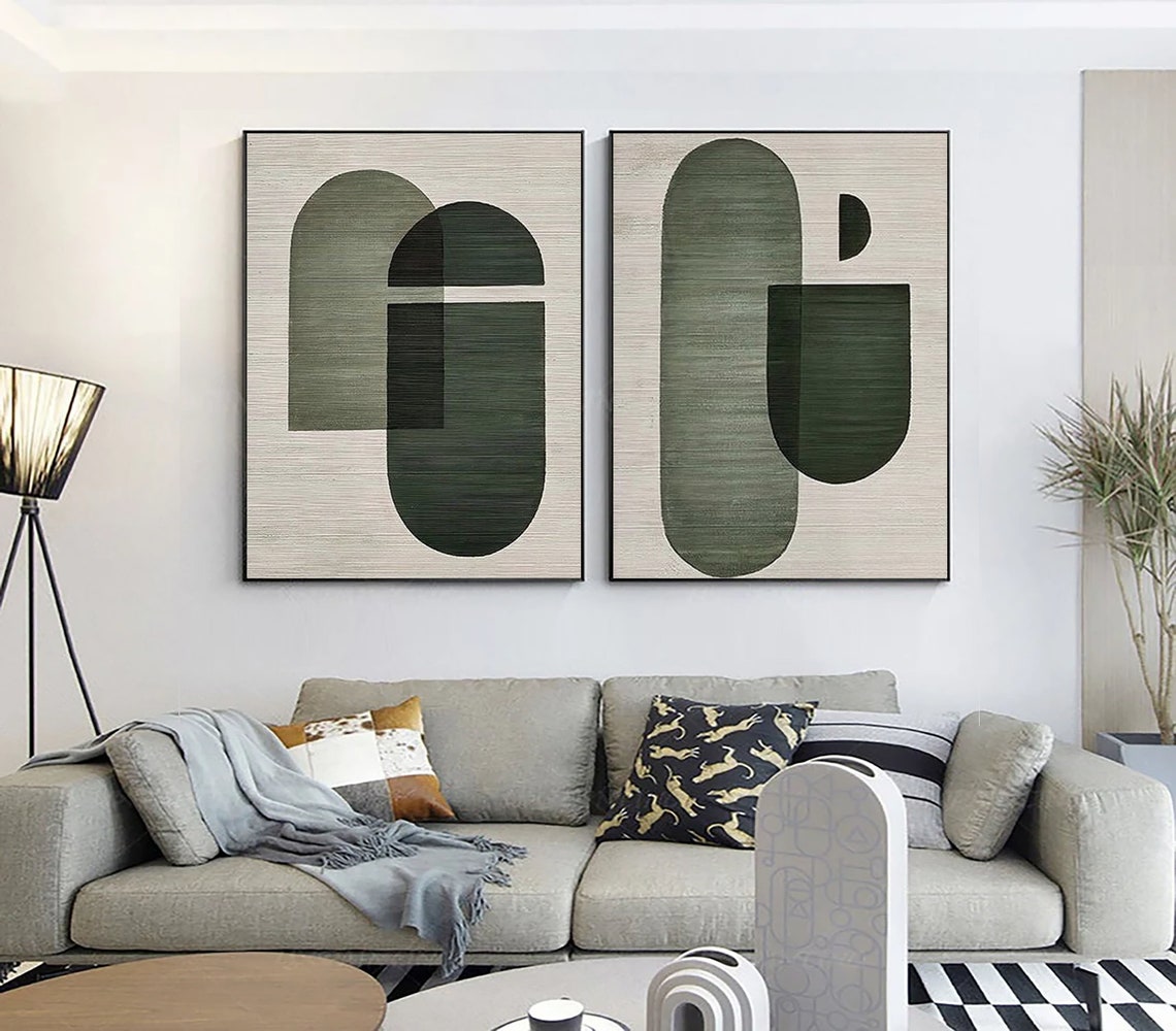 Modern Geometric Dual Oil Paintings for Stylish Home Décor