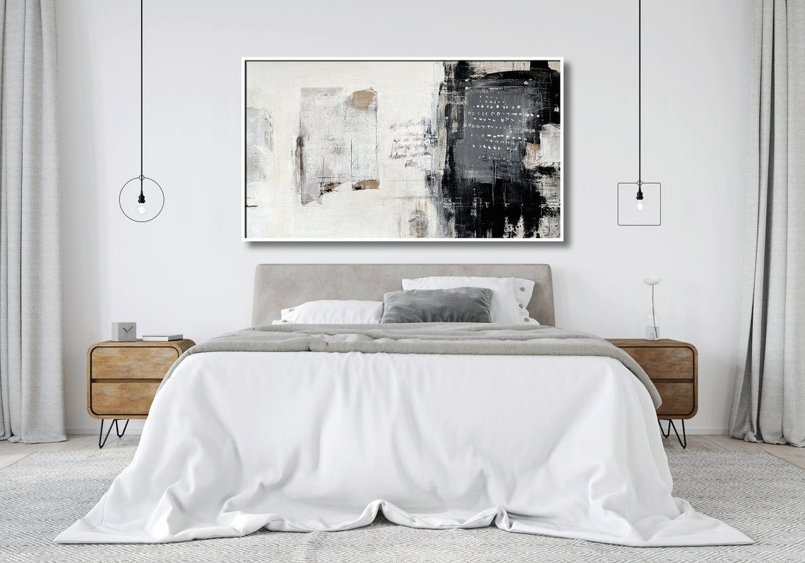 Contemporary Urban Abstract Oil Painting in Black and White for Modern Decor