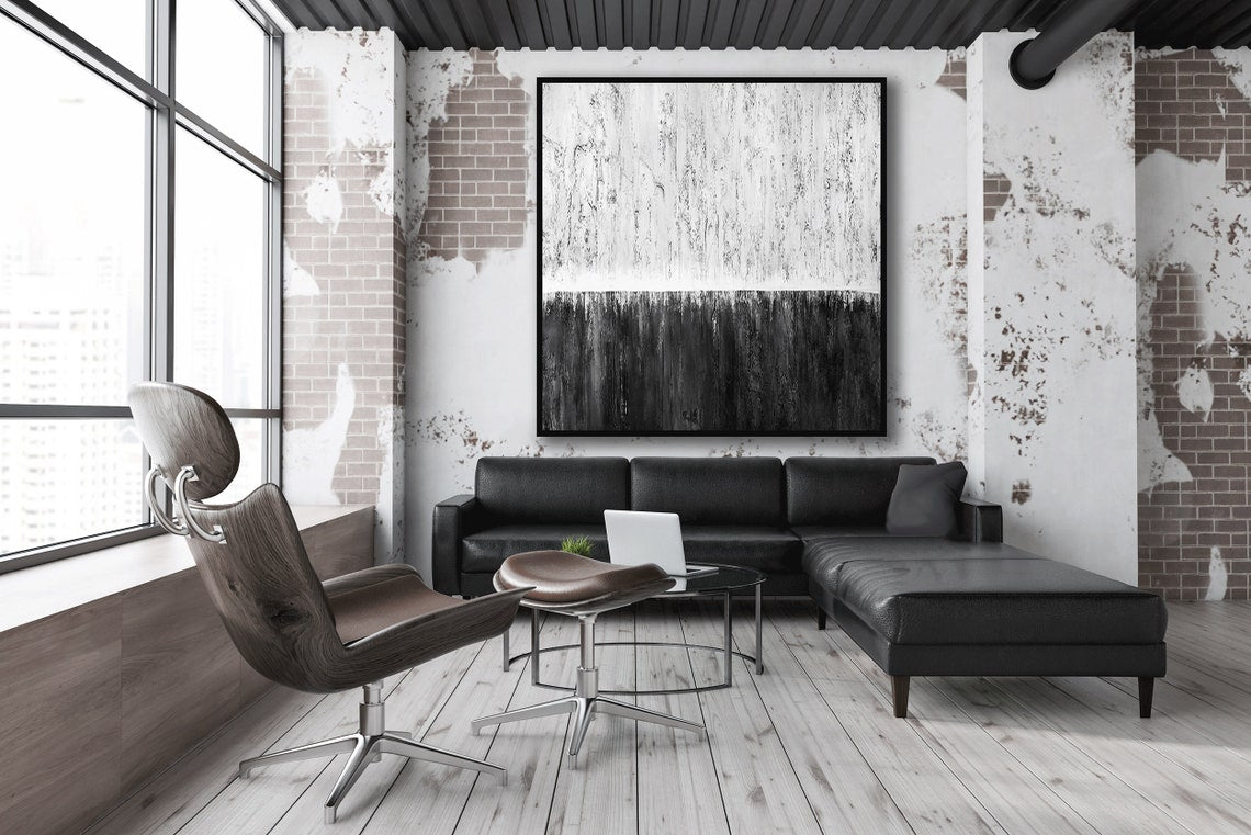 Elegant Monochrome Abstract Oil Painting for Modern Home Decor
