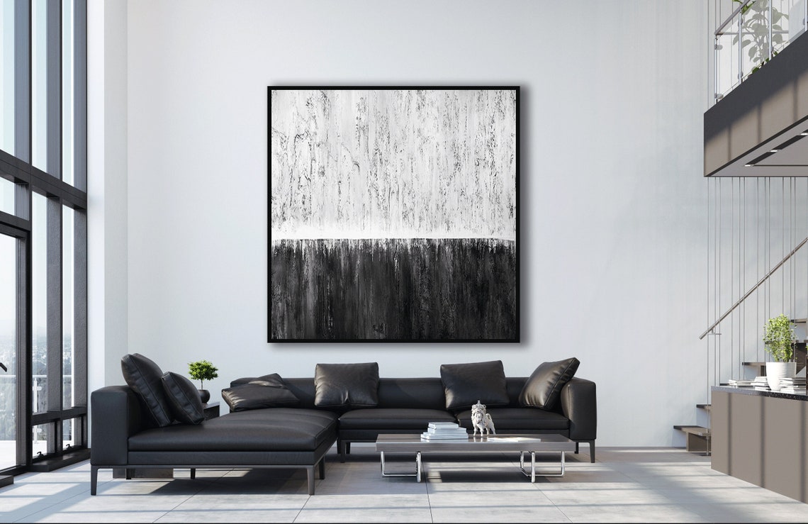 Elegant Monochrome Abstract Oil Painting for Modern Home Decor