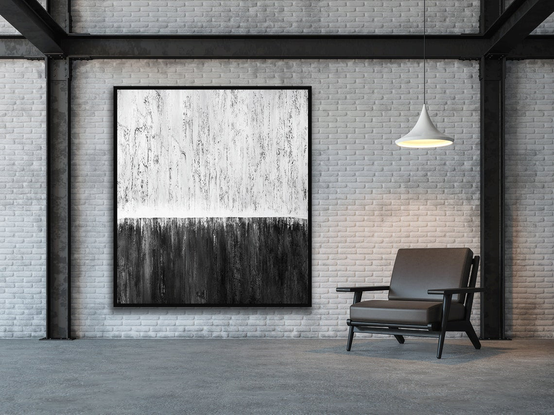 Elegant Monochrome Abstract Oil Painting for Modern Home Decor