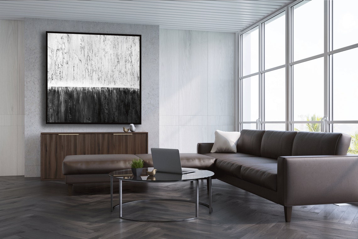Elegant Monochrome Abstract Oil Painting for Modern Home Decor