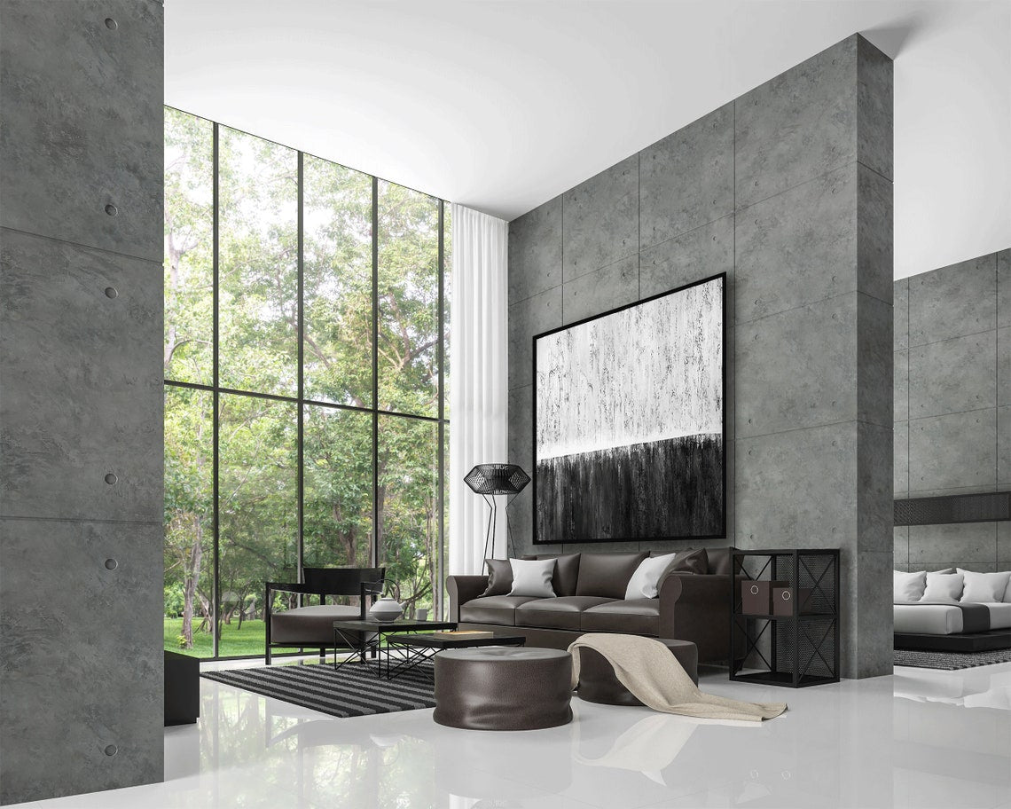 Elegant Monochrome Abstract Oil Painting for Modern Home Decor