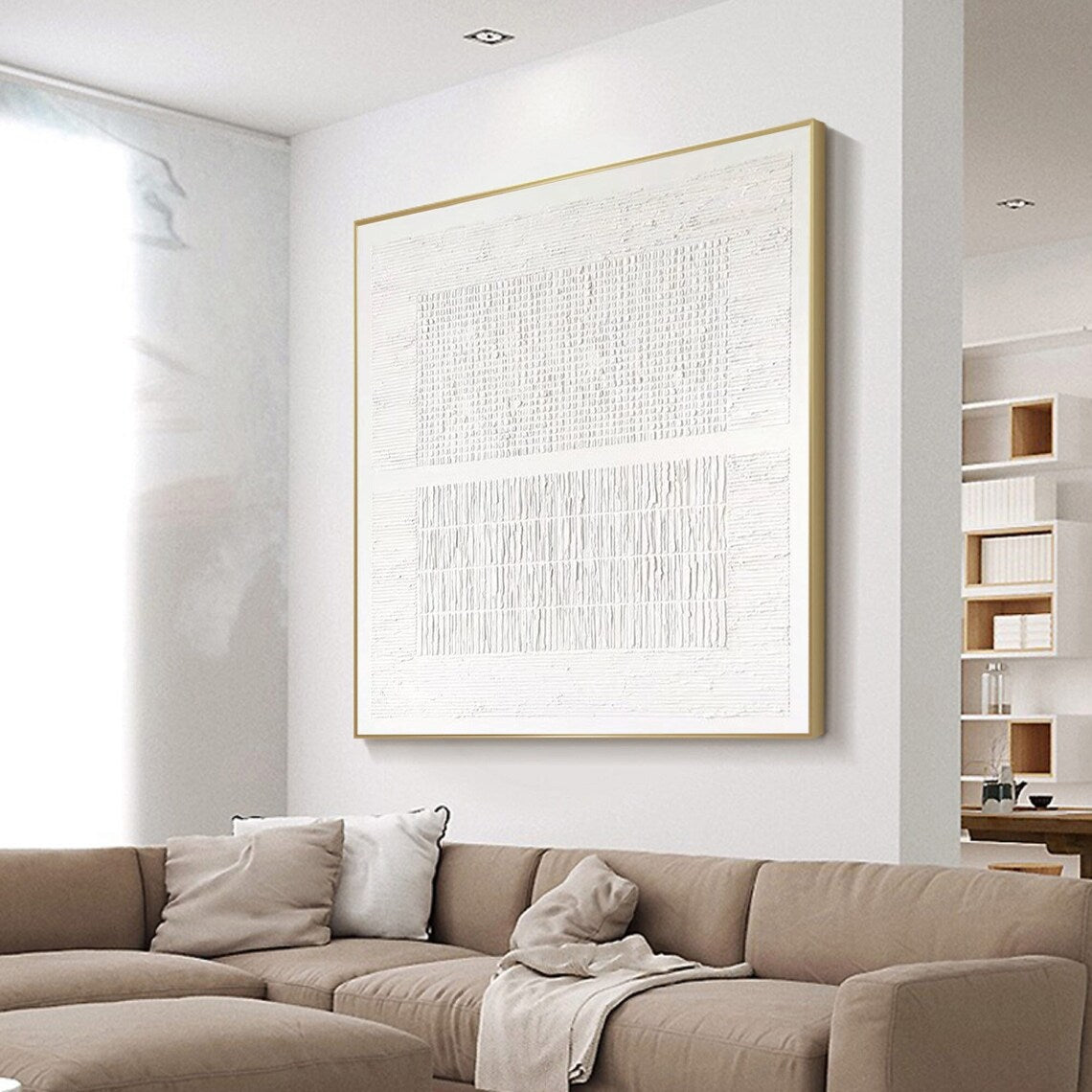 Minimalist White Textured Oil Painting for Modern Home Decor