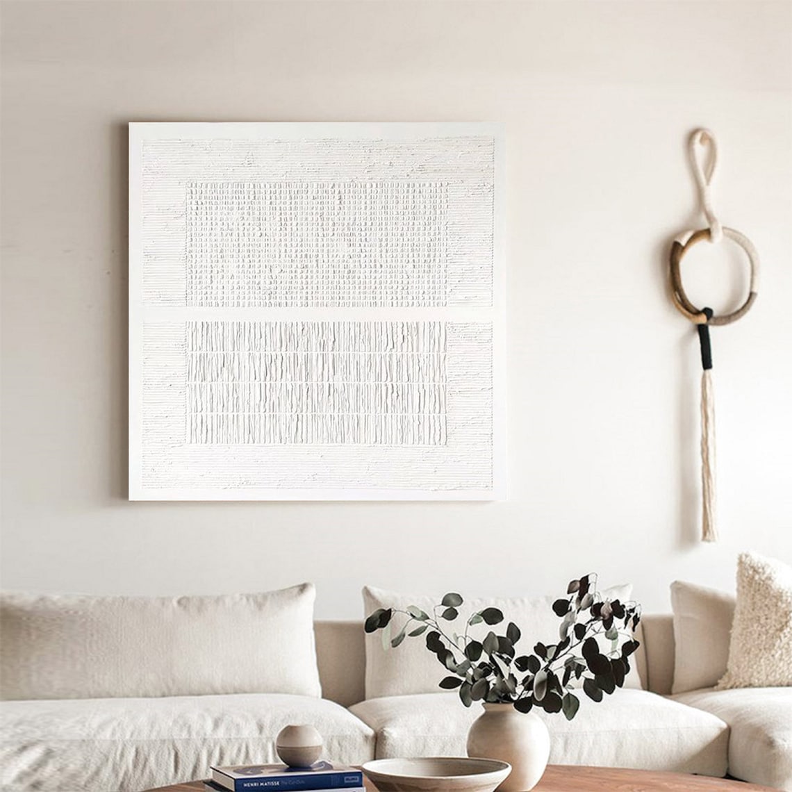 Minimalist White Textured Oil Painting for Modern Home Decor