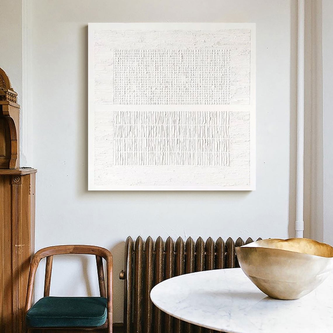 Minimalist White Textured Oil Painting for Modern Home Decor