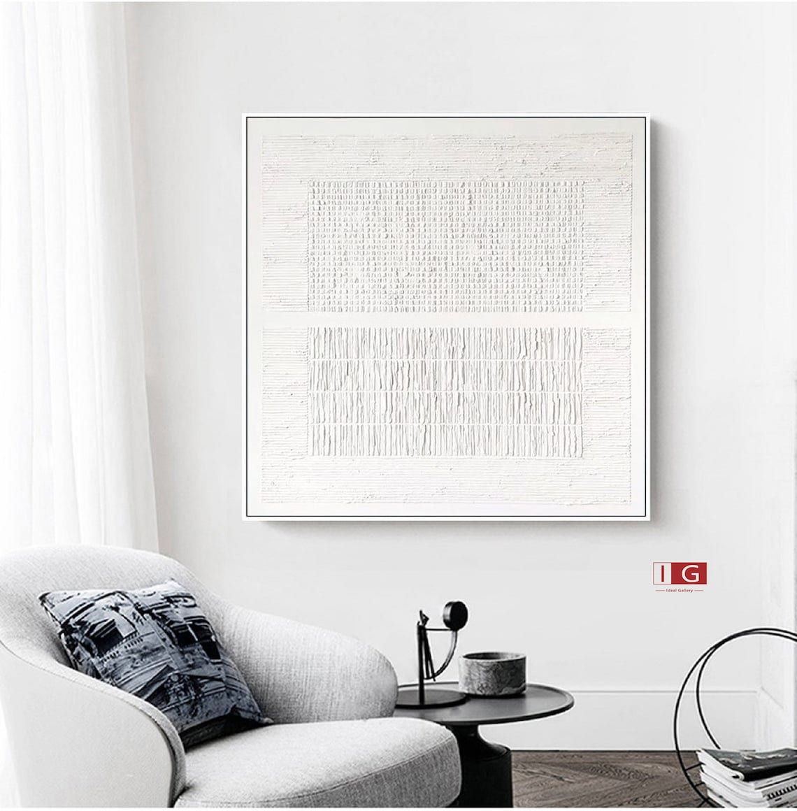 Minimalist White Textured Oil Painting for Modern Home Decor