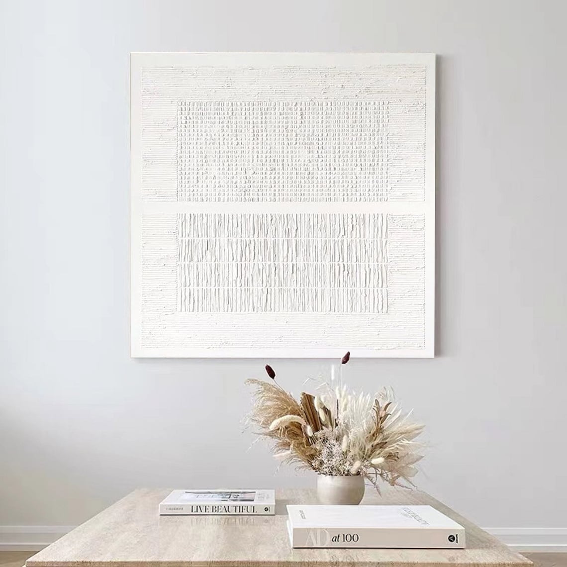 Minimalist White Textured Oil Painting for Modern Home Decor