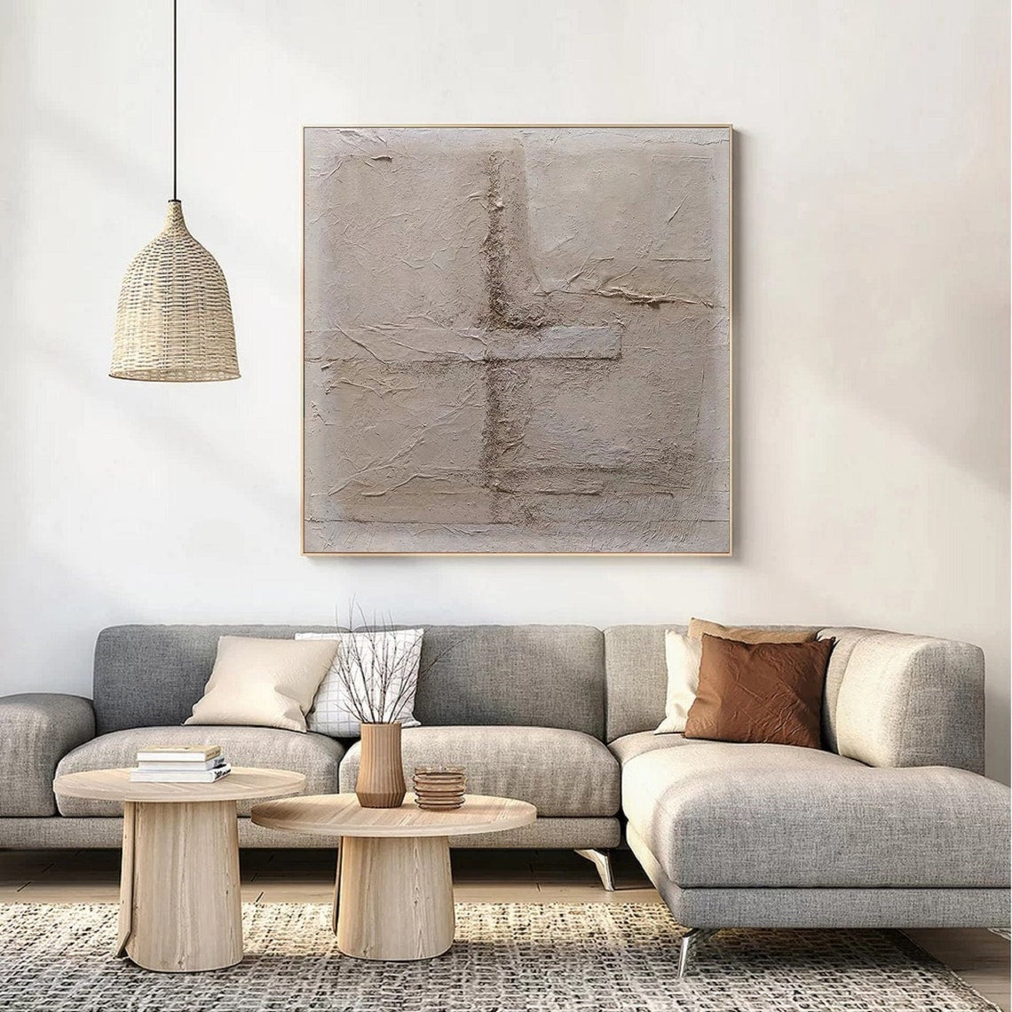 Textured Neutral Abstract Oil Painting for Modern Home Decor