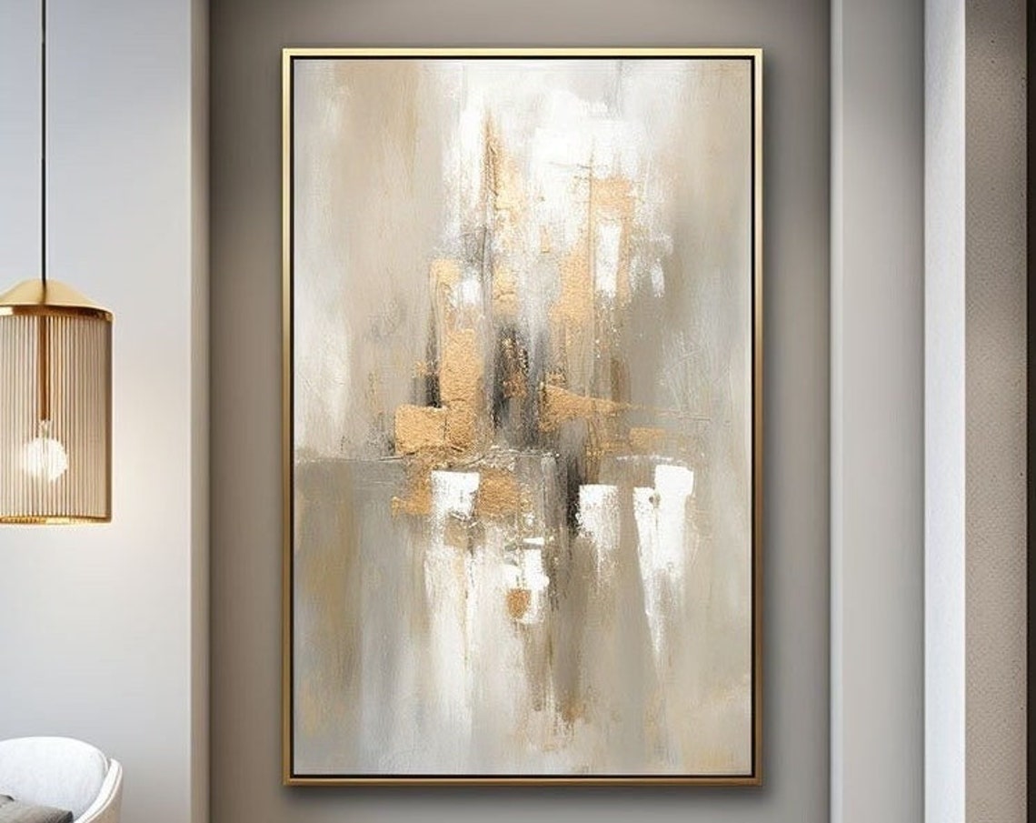 Elegant Gold and Cream Abstract Oil Painting Set for Modern Decor