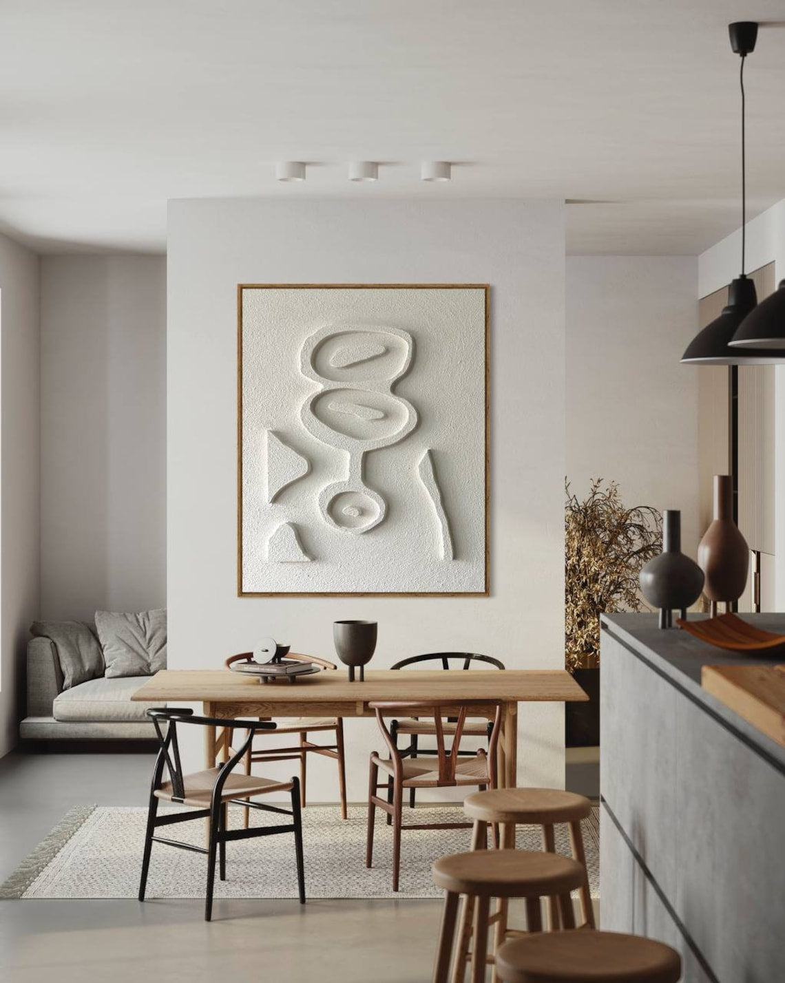 Abstract White Textured Oil Painting for Modern Home Decor
