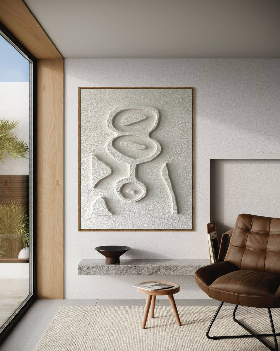 Abstract White Textured Oil Painting for Modern Home Decor