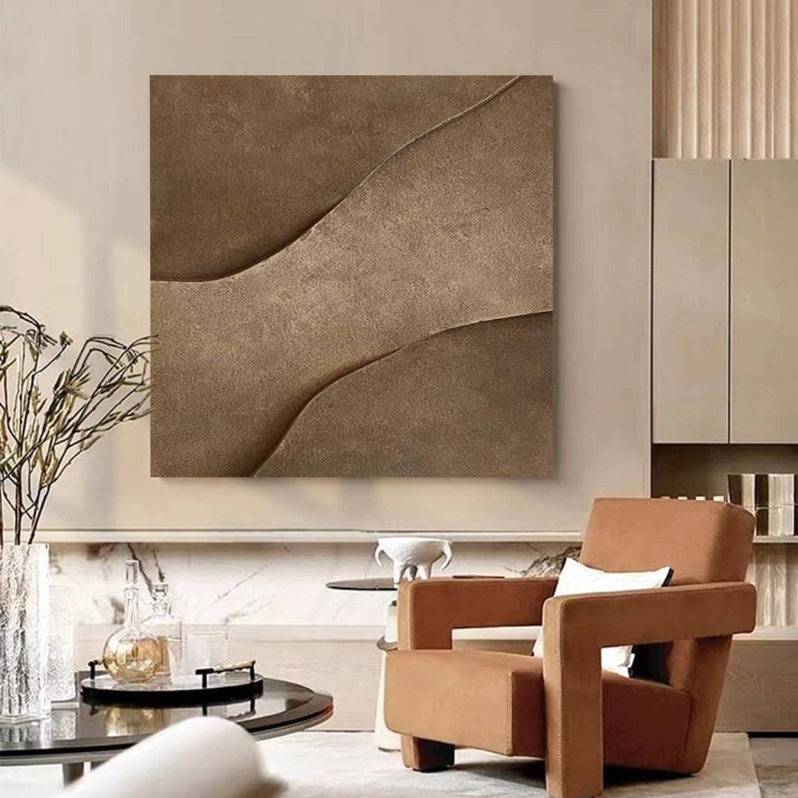 Textured Earth Tones: Contemporary Oil Painting for Modern Home Decor