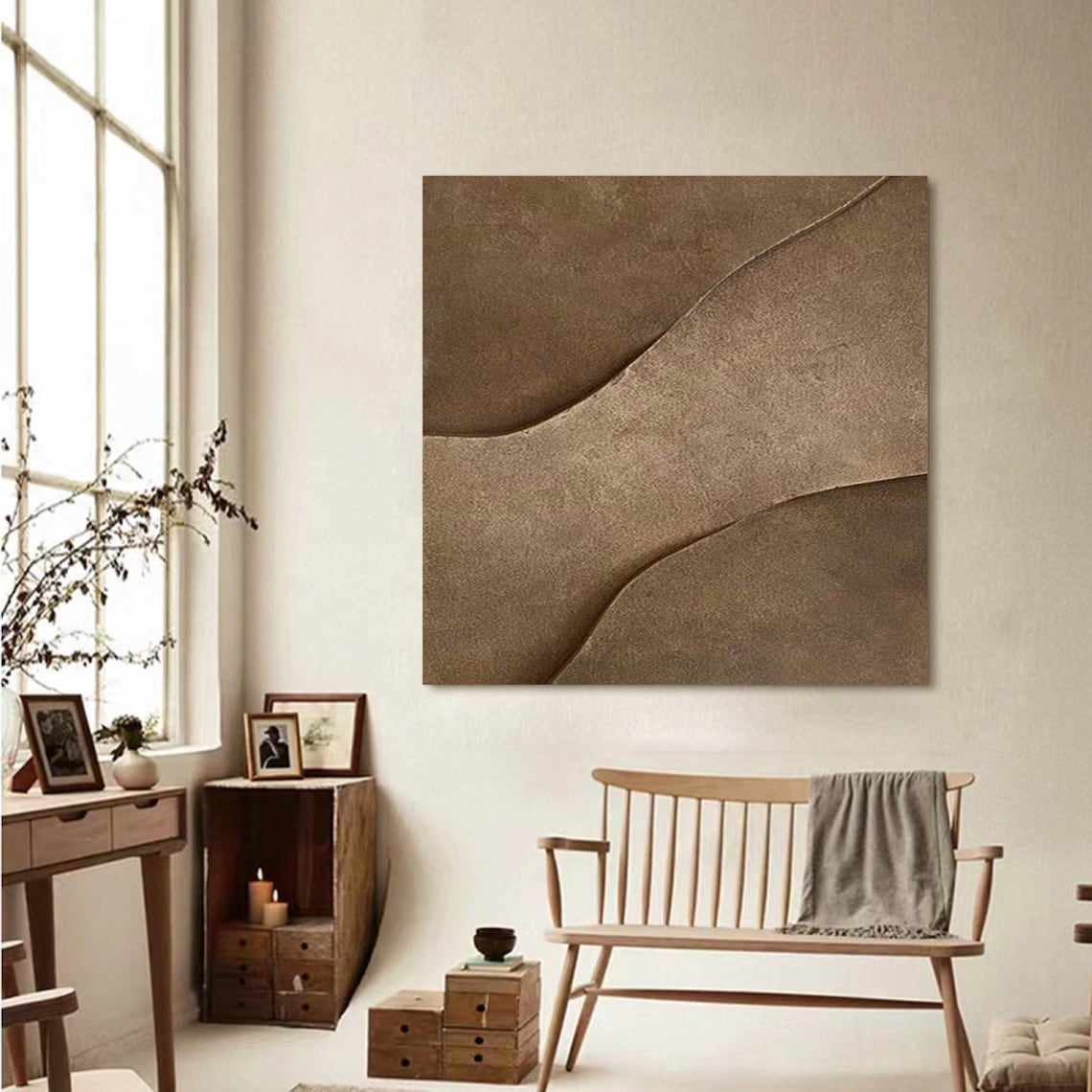 Textured Earth Tones: Contemporary Oil Painting for Modern Home Decor