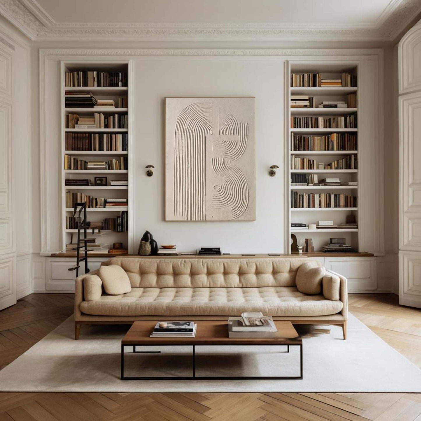 Elegant Beige Abstract Oil Painting for Modern Minimalist Home Decor