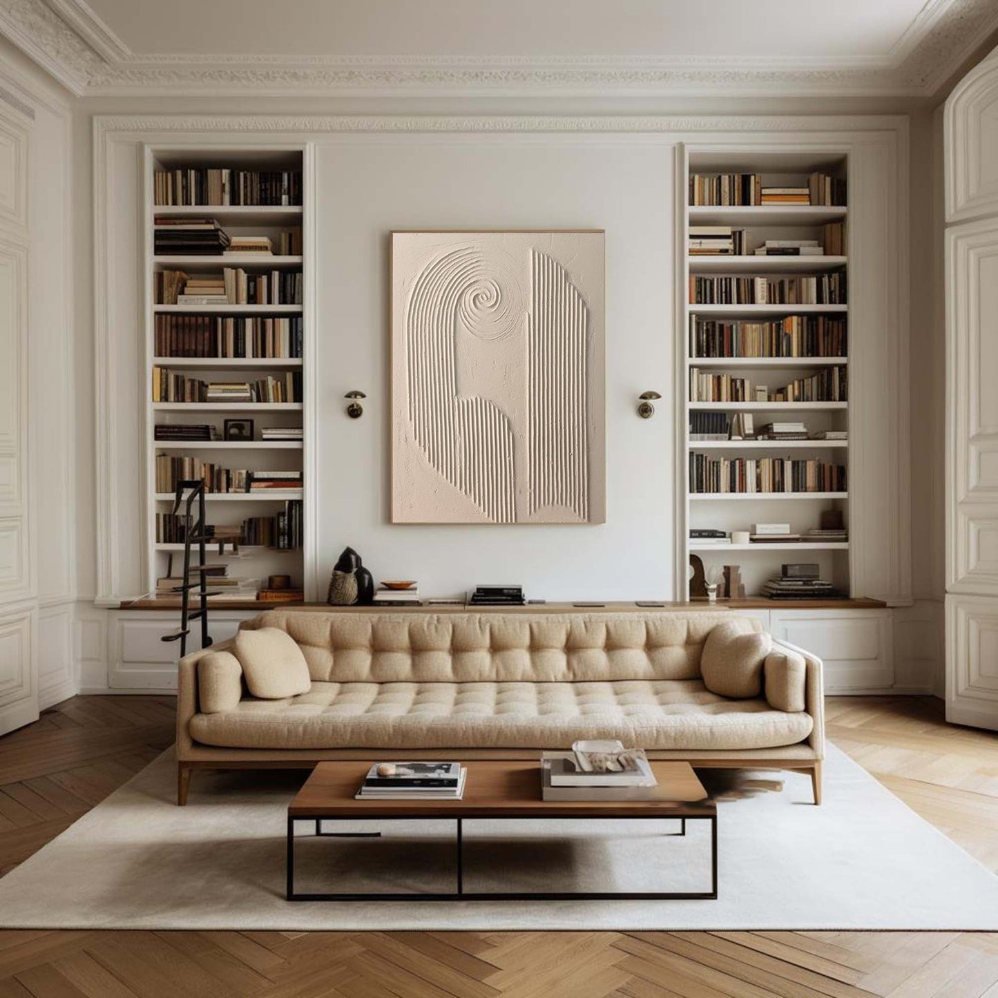 Contemporary Beige Abstract Oil Painting for Modern Home Decor