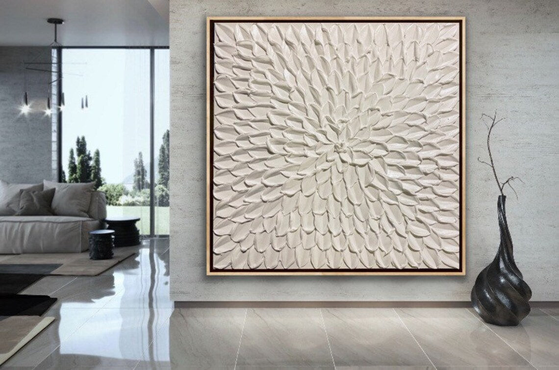 Elegant White Floral Texture Oil Painting for Modern Home Décor