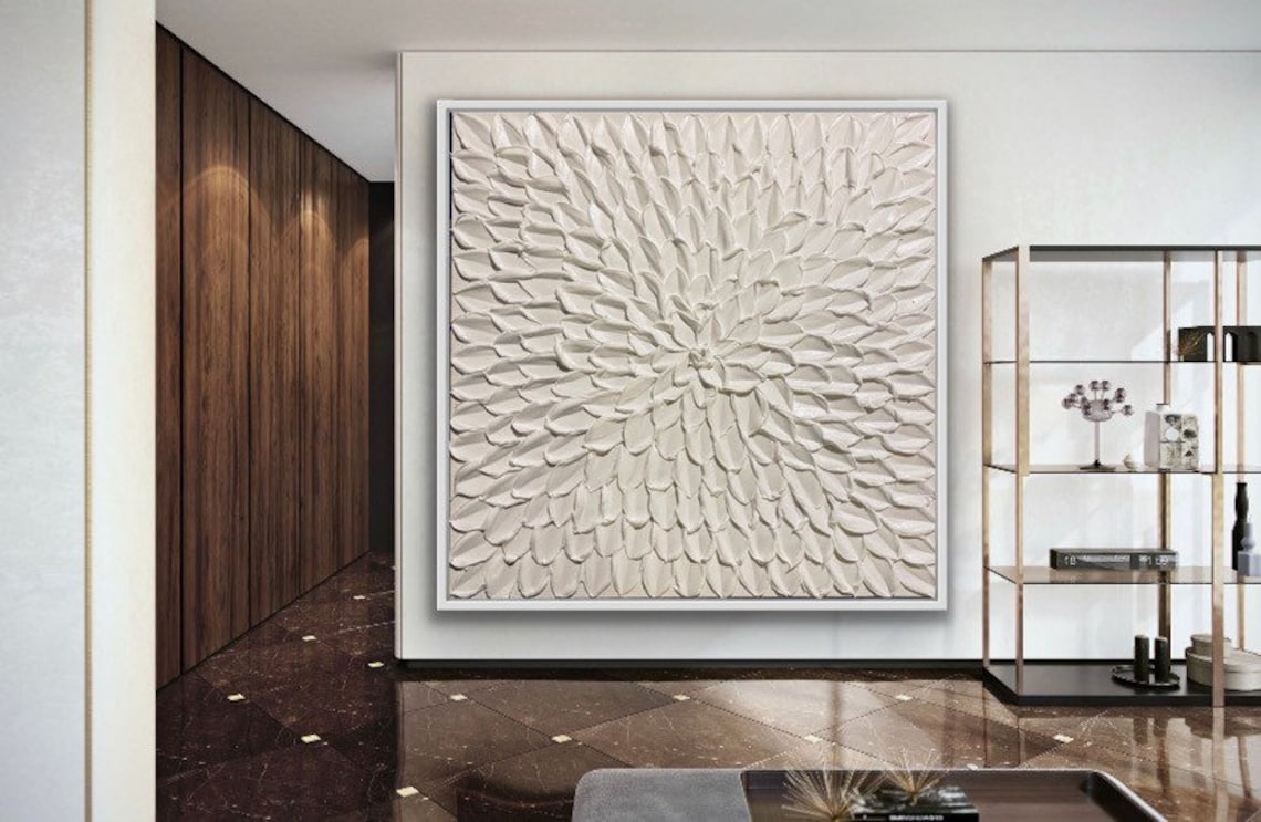 Elegant White Floral Texture Oil Painting for Modern Home Décor