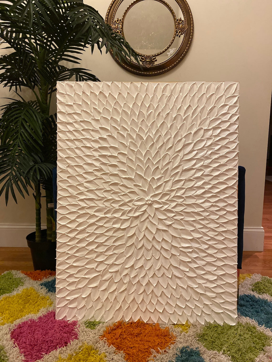 Serene White Floral Oil Painting with Textured Petals for Elegant Home Decor