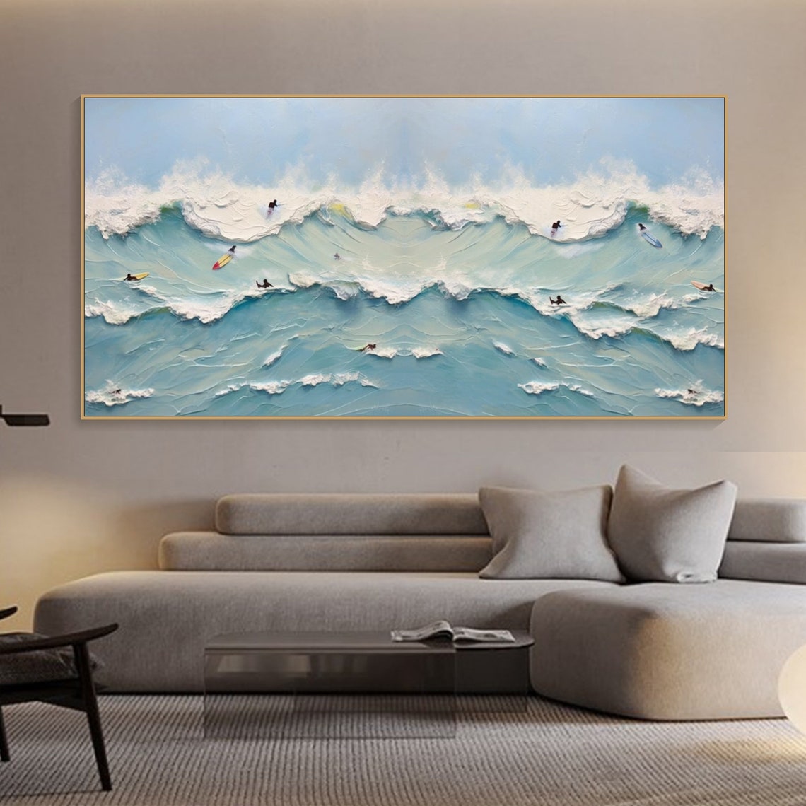 Dynamic Ocean Waves Oil Painting for Coastal Home Decor