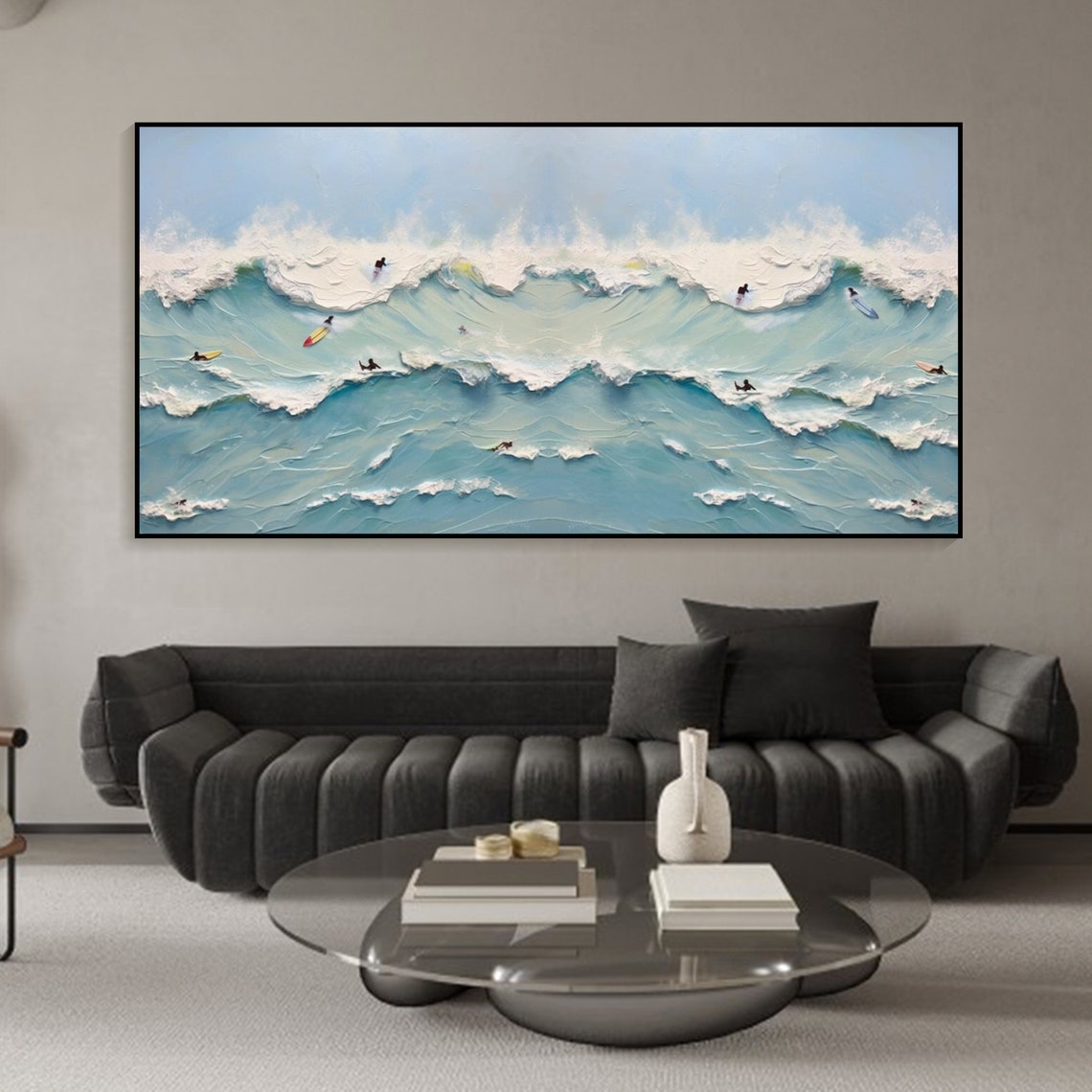 Dynamic Ocean Waves Oil Painting for Coastal Home Decor