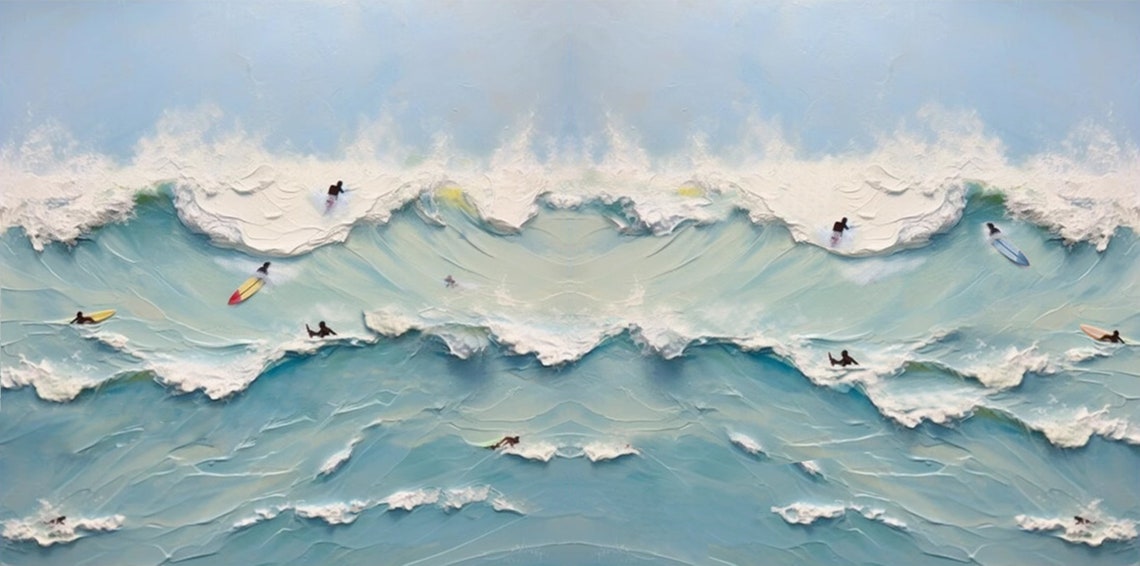 Dynamic Ocean Waves Oil Painting for Coastal Home Decor