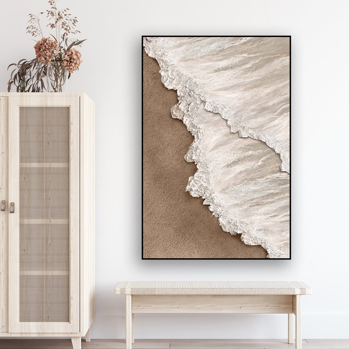 Coastal Calm: Elegant Oil Painting of Serene Shoreline and Gentle Waves