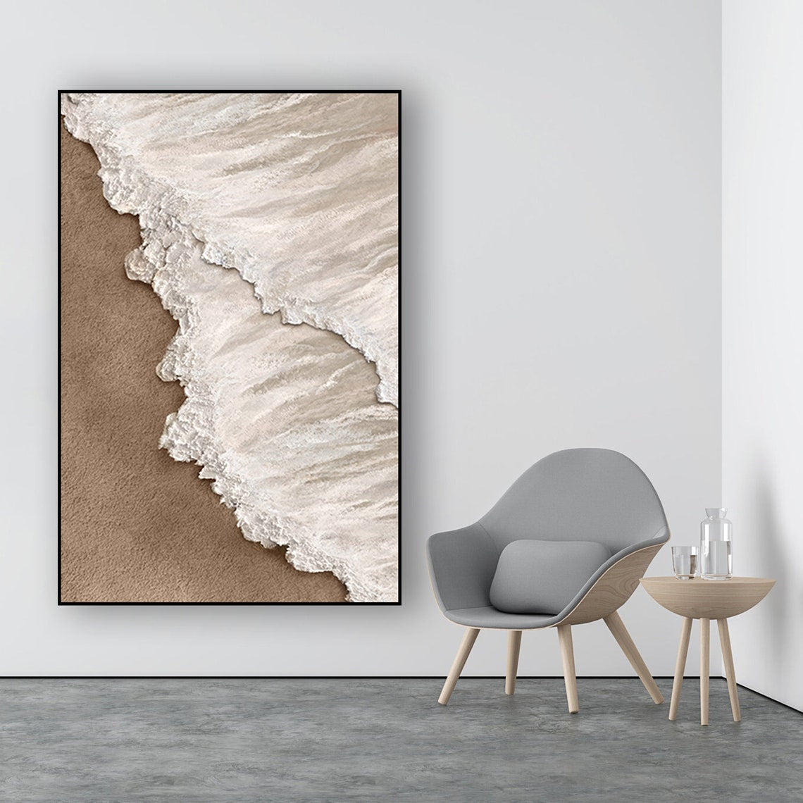 Coastal Calm: Elegant Oil Painting of Serene Shoreline and Gentle Waves