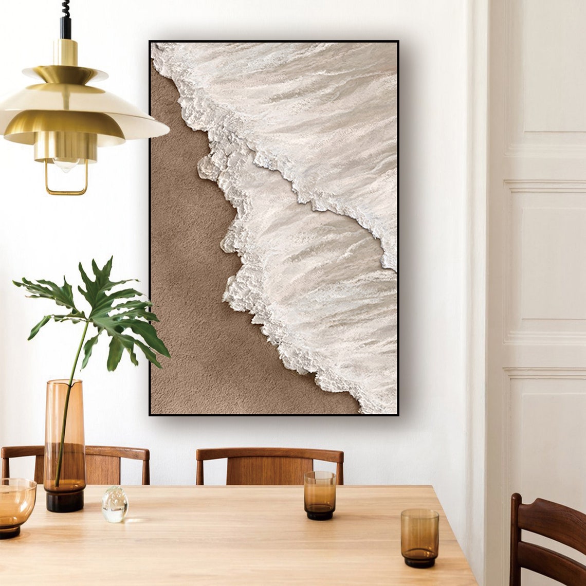 Coastal Calm: Elegant Oil Painting of Serene Shoreline and Gentle Waves