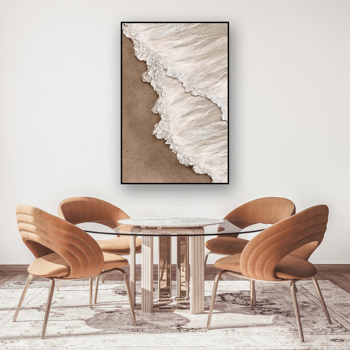 Coastal Calm: Elegant Oil Painting of Serene Shoreline and Gentle Waves