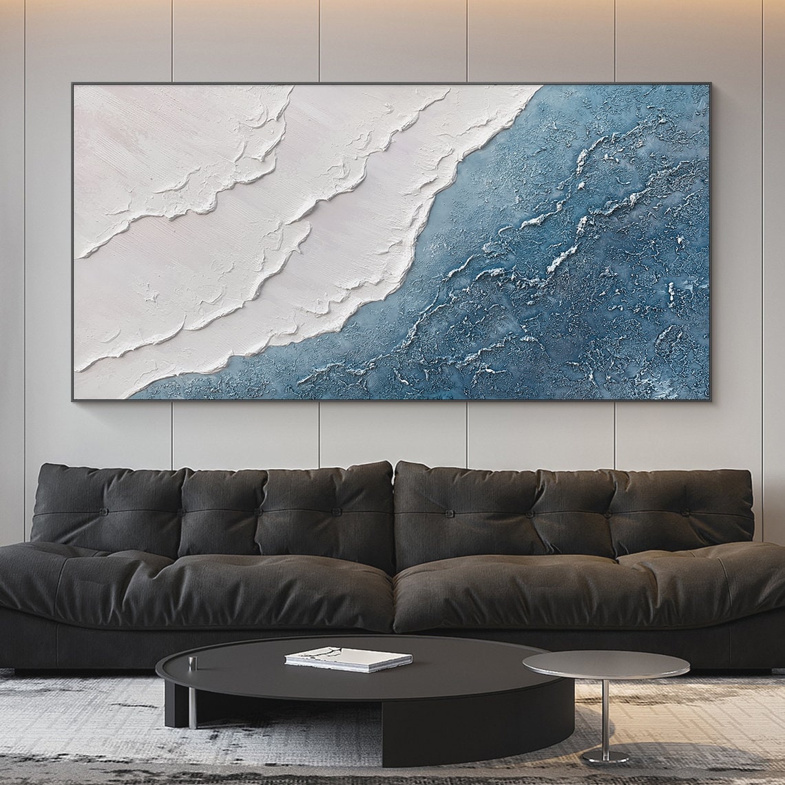 Coastal Serenity Abstract Oil Painting for Modern Home Decor